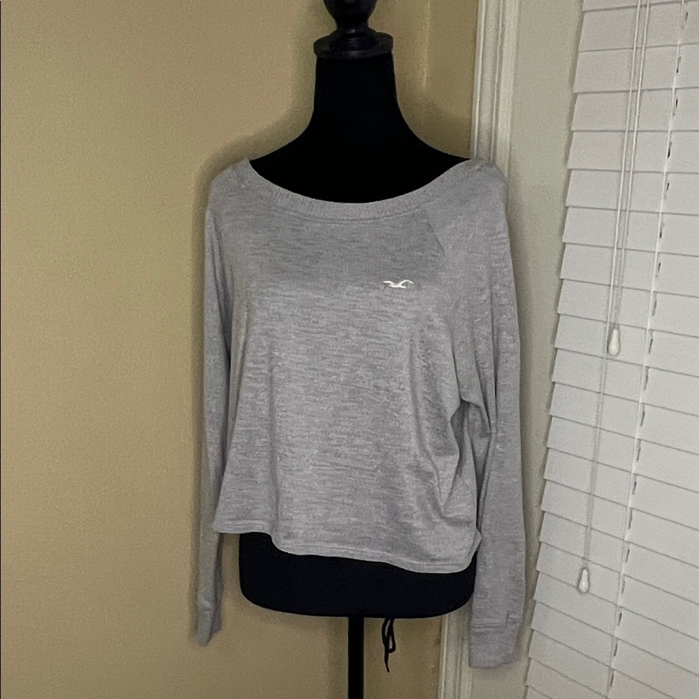 Hollister Light Gray off-shoulder Long Sleeve Top